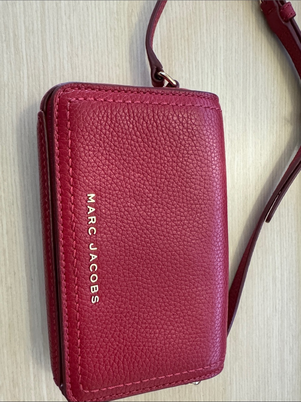 Marc Jacobs Red Leather Card Holder with Gold Chain crossbody